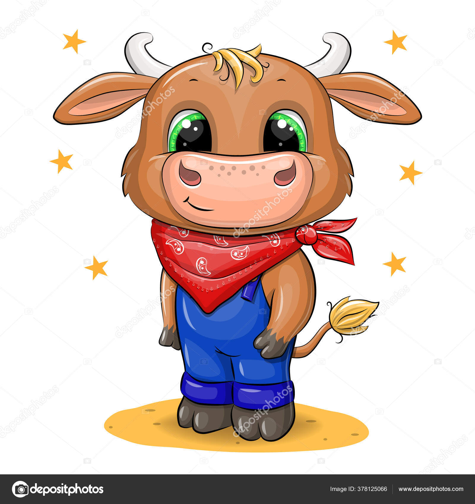 Cute Cartoon Little Baby Bull Red Cowboy Scarf Vector Illustration Stock Vector Image By C Oncidium