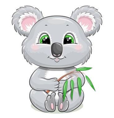 Dengeli şirin çizgi film koalası. Beyazda izole edilmiş bir hayvanın vektör çizimi.