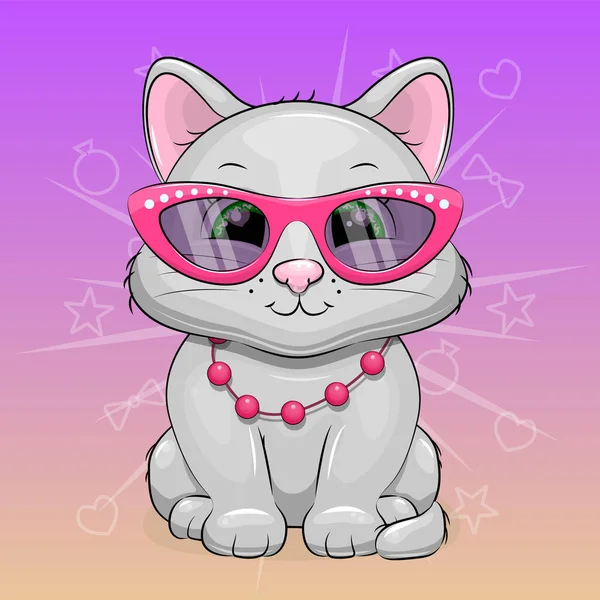 Lindo Gato Bebé Dibujos Animados Gafas Sol Color Rosa Ilustración — Archivo Imágenes Vectoriales