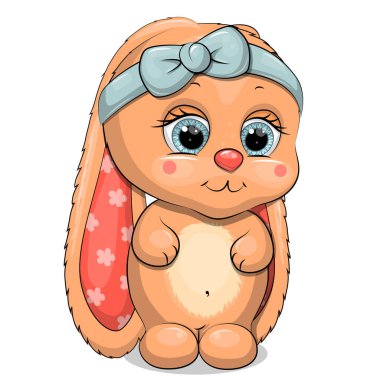 Uzun kulaklı şirin çizgi film bebek tavşanı. Beyazda izole edilmiş bir hayvanın vektör çizimi.