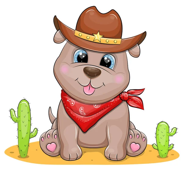 Bonito Desenho Animado Cowboy Filhote Cachorro Ilustração Vetor Ocidental Animal —  Vetores de Stock