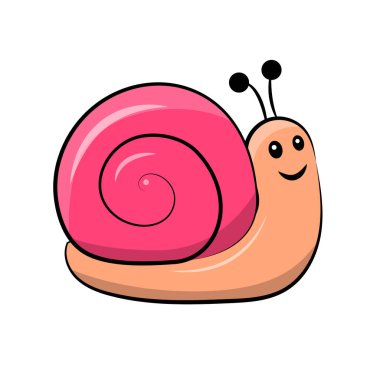 Şirin pembe salyangoz çizgi filmi. Beyaz arkaplandaki hayvanın vektör çizimi.