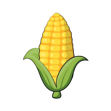 Cute cartoon corn. Kawaii vector illustration of a yellow vegeatble on a white background.