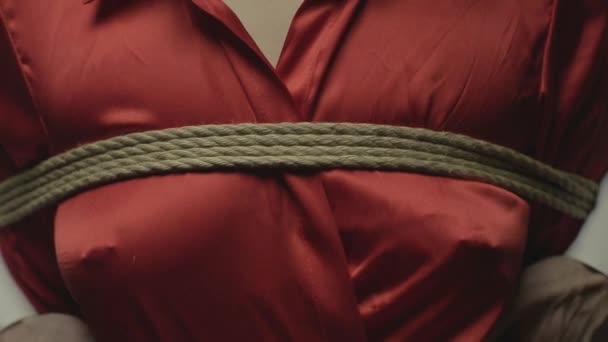 Mestre Shibari Amarrou Corpo Menina — Vídeo de Stock