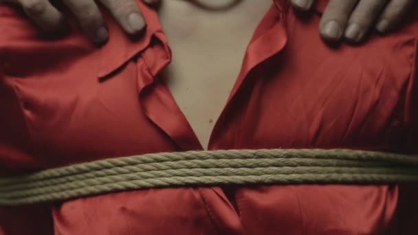 Mestre Shibari Amarrou Corpo Menina — Vídeo de Stock