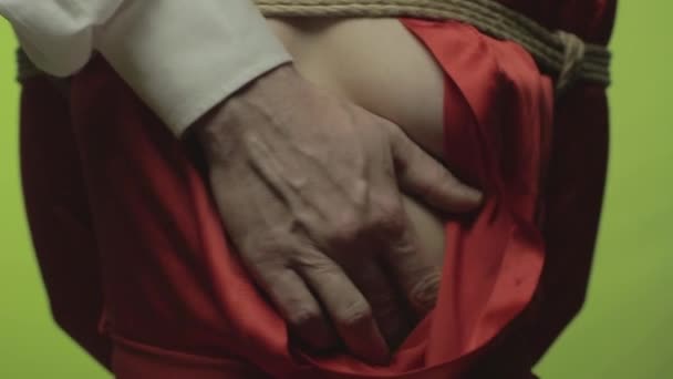 Shibari 大师把女孩的尸体绑起来 — 图库视频影像
