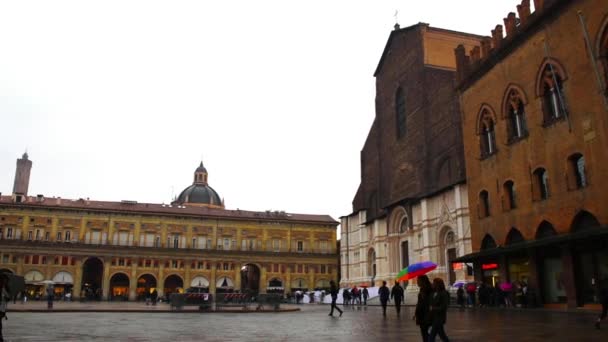 Bologna Italien Oktober 2018 Maggiore Och Torget Smutsig Dag — Stockvideo
