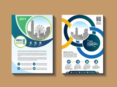 İş vektör kümesi. Broşür şablonu düzeni, kapak tasarımı faaliyet raporu, halkla ilişkiler, iş, teknik parlak arka plan üzerinde renkli geometrik şekillerle A4 broşürü. Soyut yaratıcı tasarım.