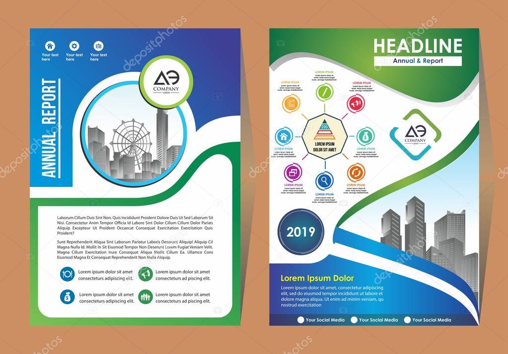 Brochure template layout, cover design annual report, magazine, flyer or booklet in A4 with blue geometric shapes on polygonal background