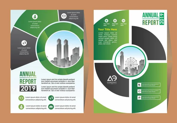 Modernes Cover Broschüre Layout Für Jahresbericht Mit Stadthintergrund — Stockvektor