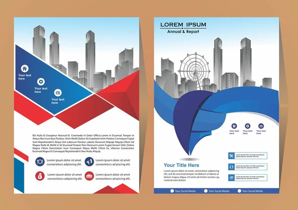Современная Обложка Брошюра Планировка Годового Отчета Городским Фоном — стоковый вектор