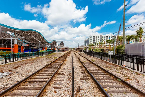 Vista Das Trilhas Trem Estação Ônibus Centro Orlando Flórida — Fotografia de Stock