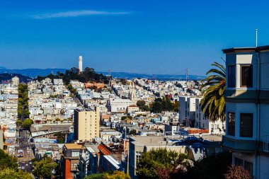 San Francisco, ABD, Coit Tower üstüne Telegraph Hill ile Cityscape
