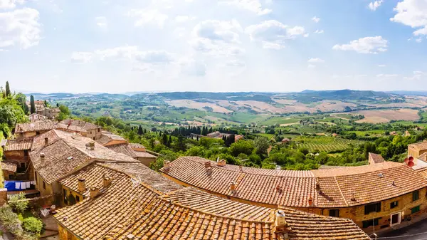 Panorama Houses Fields Hill Town Montepulciano Italy — Stock Photo, Image