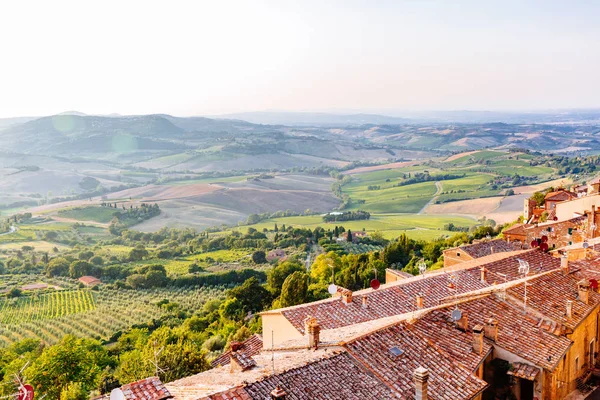 View Tuscan Houses Hills Dusk Montepulciano Italy — Stock Photo, Image