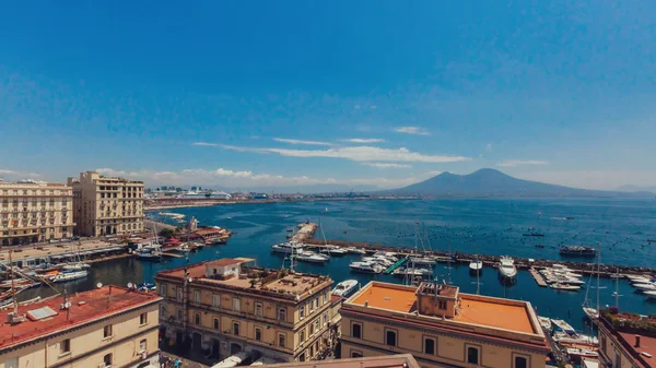 Utsikt Över Neapelbukten Och Hamnen Från Neapel Italien Med Vulkanen — Stockfoto