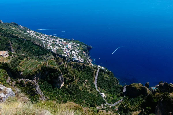 Pohled Pobřeží Amalfi Města Praiano Výhledem Moře — Stock fotografie