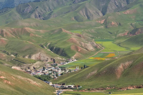 Wieś Dolinie Łąk Pobliżu Qilian Qinghai Chiny — Zdjęcie stockowe