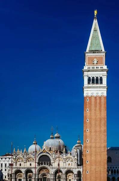 Front View Mark Basilica Bell Tower Saint Mark Square Venice — стоковое фото