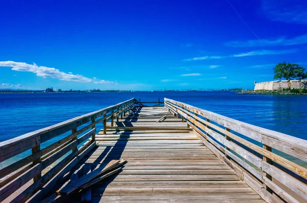 Muelle Madera Que Extiende Hacia Mar Viejo San Juan Puerto — Foto de Stock