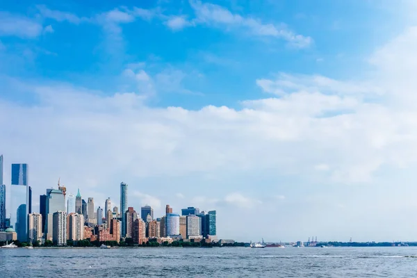 Silhuett Downtown Manhattan Över Hudson River Sedd Från New Jersey — Stockfoto