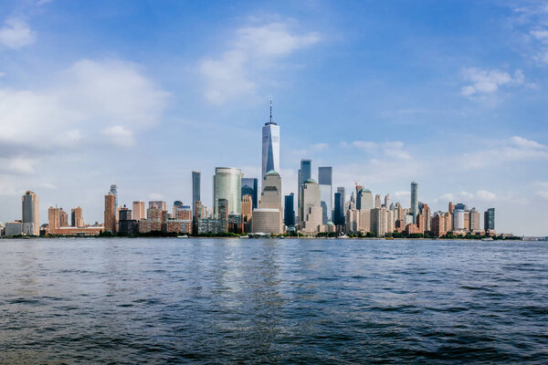 Skyline of Downtown Manhattan over Hudson River Viewed from New Jersey