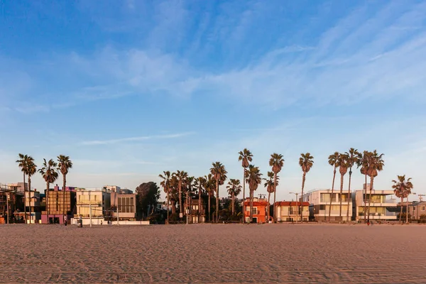 Σπίτια Και Φοίνικες Κοντά Στην Παραλία Της Βενετίας Στο Λος — Φωτογραφία Αρχείου