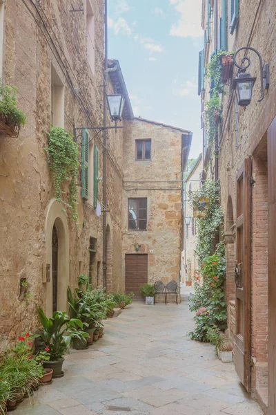 Gamla Gator Och Hus Renässansen Staden Pienza Toscana Italien — Stockfoto