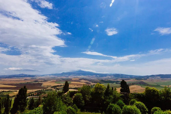 Campos Colinas Toscanas Vistas Cidade Pienza Itália — Fotografia de Stock