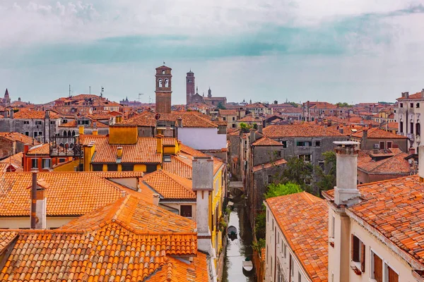 Aerial view of Venetian buildings and rooftops in Venice, Italy