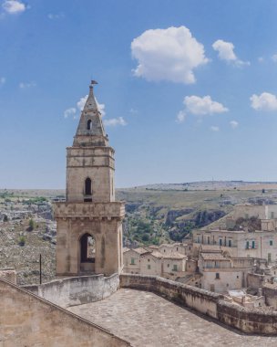 Matera, İtalya sassi çan kulesi ile görünümünü