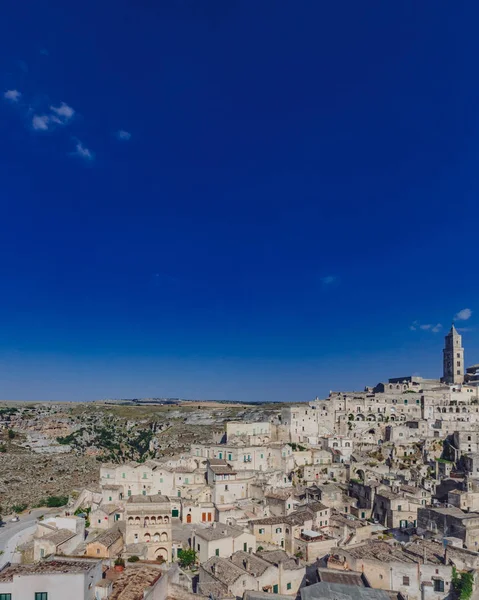 Pohled Sassi Matera Itálie Pod Modrou Oblohou — Stock fotografie