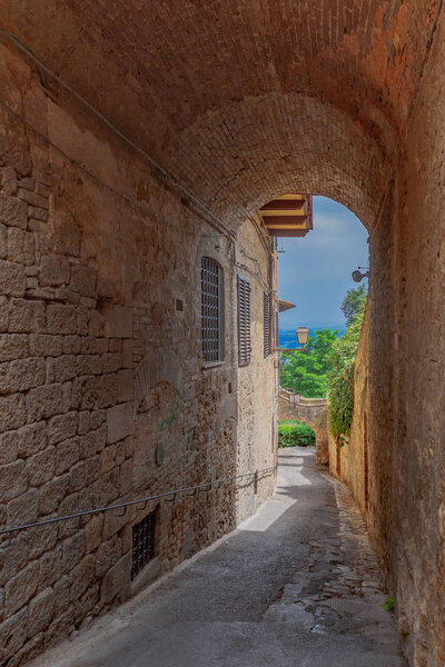 Medieval streets and architecture of the town of San Gimignano, Italy