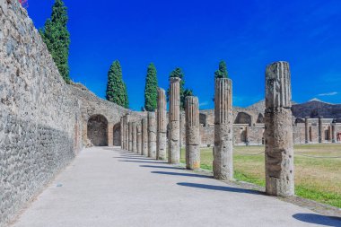 Antik kalıntıları evleri ve sütunları Pompei, İtalya