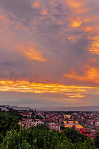 Piazzale Michelangelo Nézve Kilátás Nyílik Firenze Történelmi Központjában Naplemente Olaszország — Stock Fotó