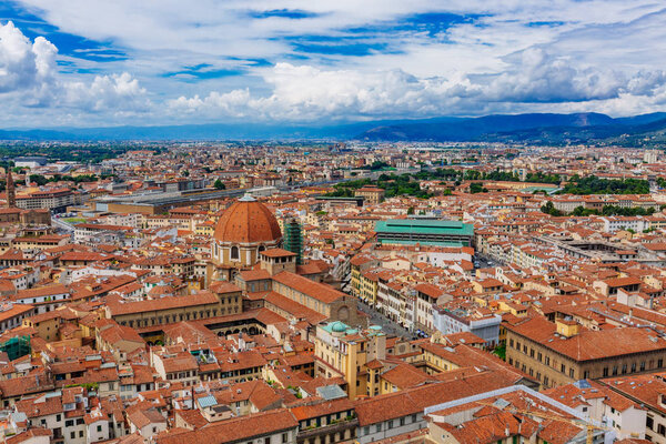 Aerial view of the historic center of Florence, Italy, from the dome of Florence Cathedral