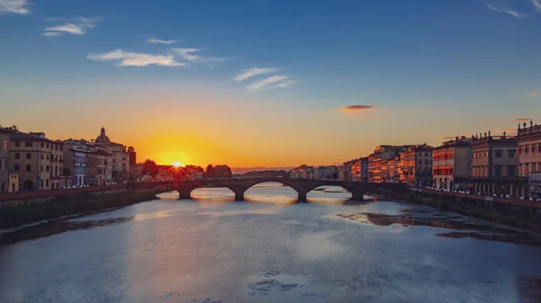 Sunset Bridge Arno River Florence Italy — Stock Photo, Image