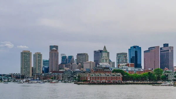 Vista Del Puerto Edificios Del Centro Boston Por Agua Boston — Foto de Stock
