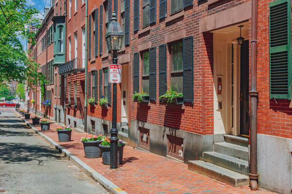 View of Streets and Houses in Beacon Hill, Boston, USA