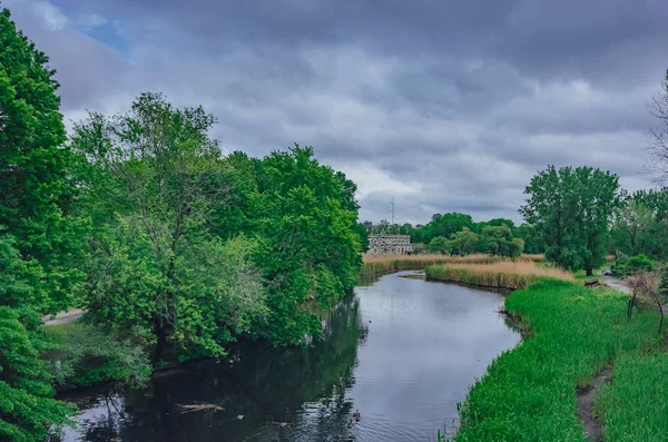 Rivers and trees in Back Bay Fens, an urban parkland, in Boston, USA