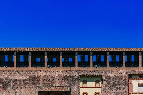 Veduta Del Muro Del Castello Sforzesco Sotto Cielo Blu Nel — Foto Stock