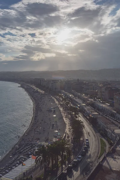 Utsikt Över Promenade Des Anglais Och Staden Nice Frankrike Vid — Stockfoto