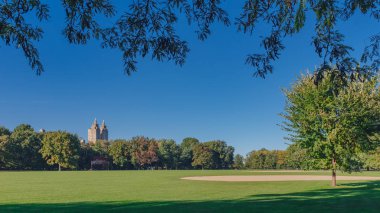 Görünümü, boş büyük çim, Central Park Manhattan, New York City, ABD Açık mavi gökyüzü altında