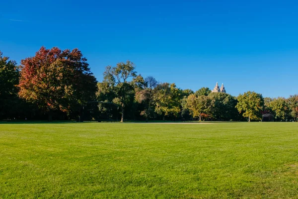 Görünümü, boş büyük çim, Central Park Manhattan, New York City, ABD Açık mavi gökyüzü altında