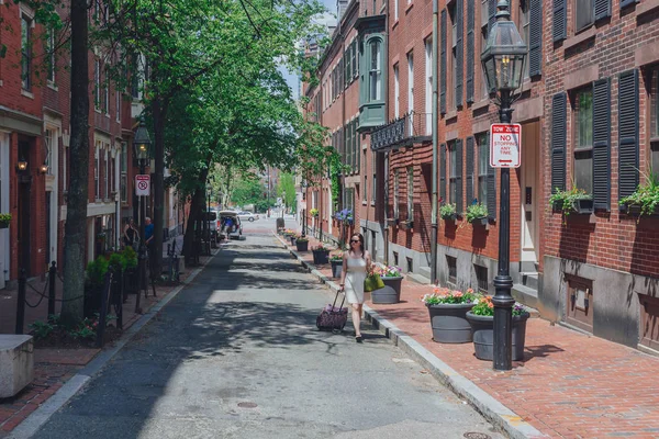 Boston Eua Maio 2016 Vista Rua Das Casas Histórico Bairro — Fotografia de Stock