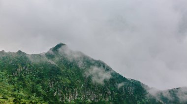 Bulutlar ve sis Dali, Yunnan, Çin dağlarında Cangshan üstüne kaplı dağ sırtlar görünümünü