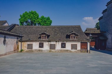 Geleneksel Çince evler ve boş Meydanı, eski şehir Wuzhen, Çin'in görünümü