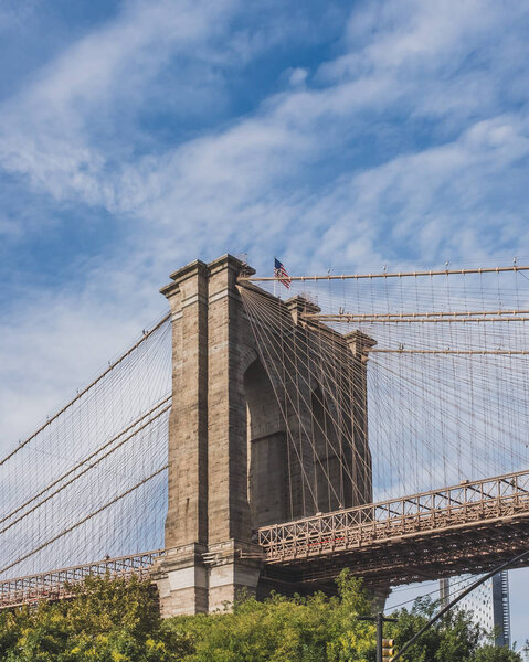 View of Brooklyn Bridge from Brooklyn Bridge Park, in Brooklyn, New York, USA
