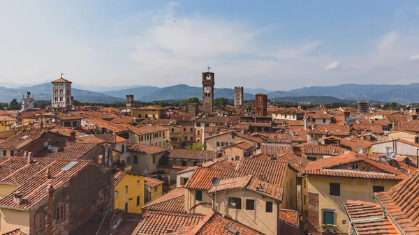 Torres sobre casas del centro histórico de Lucca, Italia — Foto de Stock