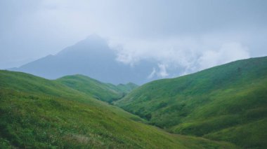 Çin, Jiangxi 'deki Wugong Dağı' nın tepesinde dağlarla kaplı çayır manzarası.